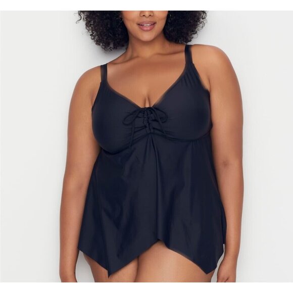 Birdsong Plus Size 20W Black Eco Onyx Sharkbite Underwire Tankini Swim Top Solid - Picture 1 of 13